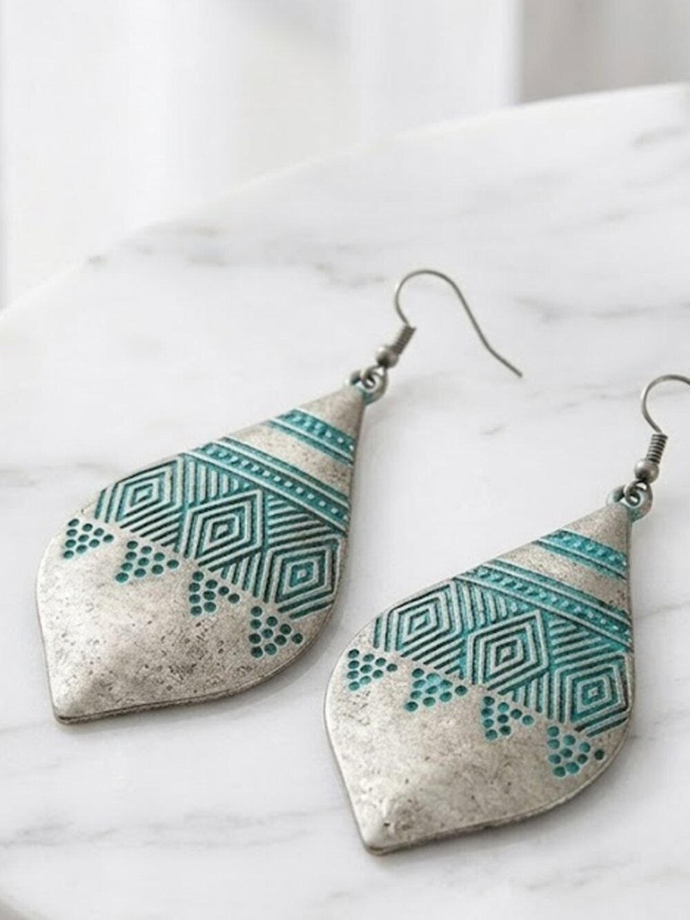 Aztec Dangle Teardrop Earrings